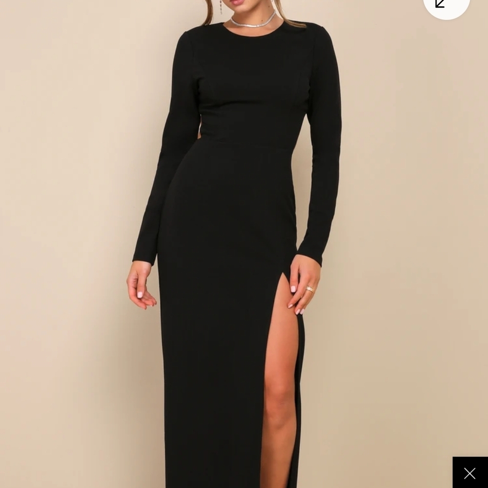 Lulus Maxi Swept Away Black Long Sleeve Dress With Side Slit L